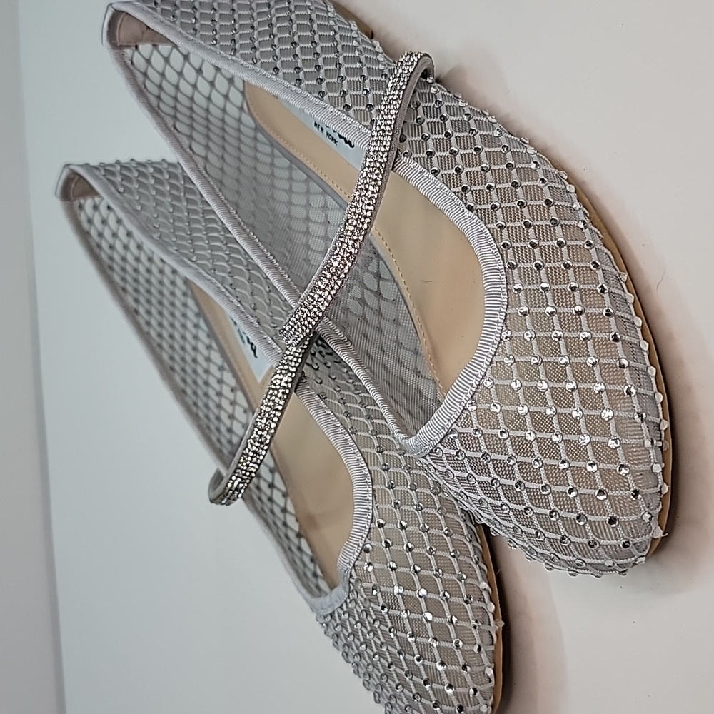 NINA SILVER MESH RHINESTONES BALLET FLATS SZ 6 WOMENS